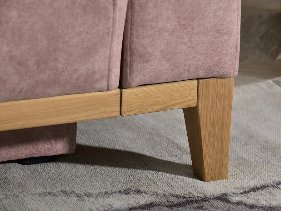 Sofa rozkładana SKANDYNAWIA - pudrowy róż/dąb
