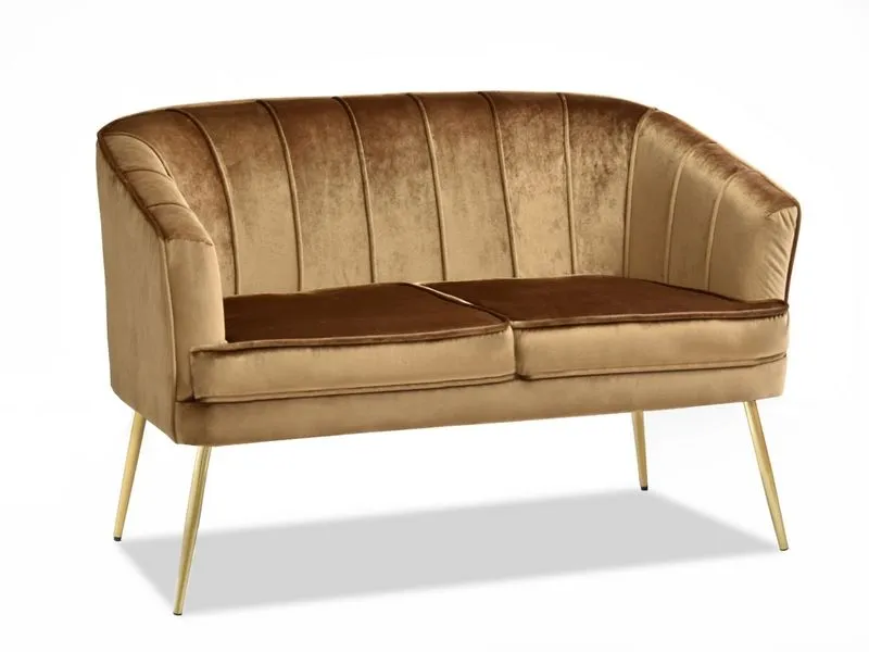 Sofa 2-osobowa welurowa ESTEL - złoty/złoty