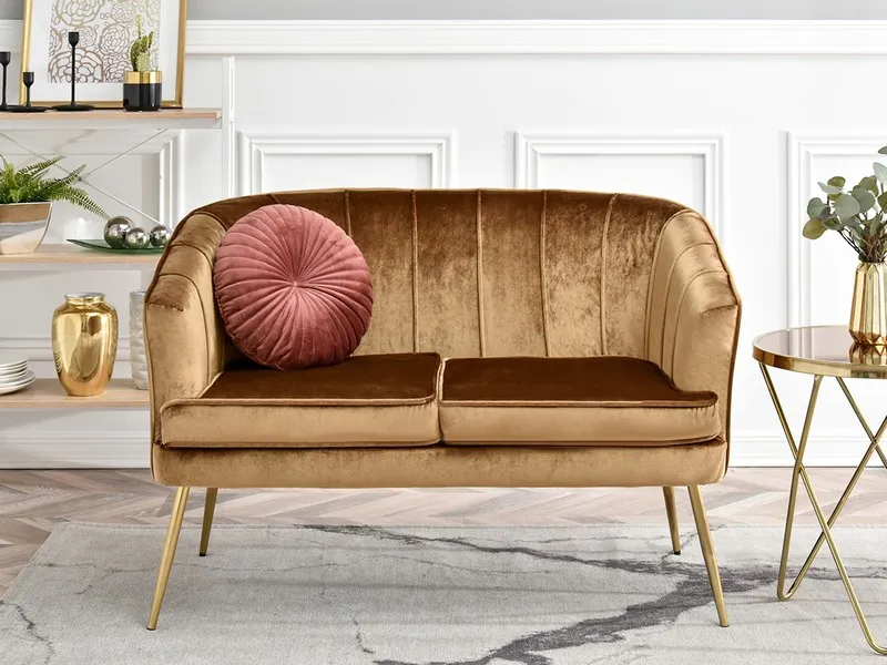 Sofa 2-osobowa welurowa ESTEL - złoty/złoty