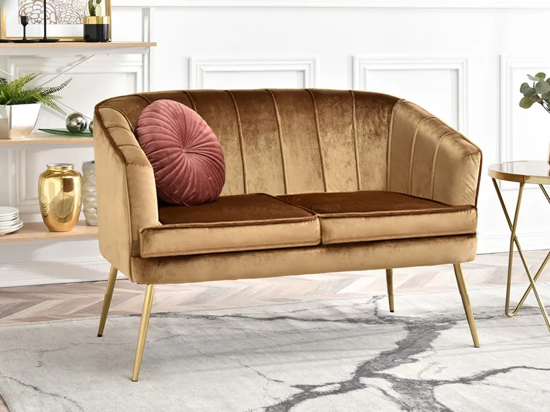 Sofa 2-osobowa welurowa ESTEL - złoty/złoty