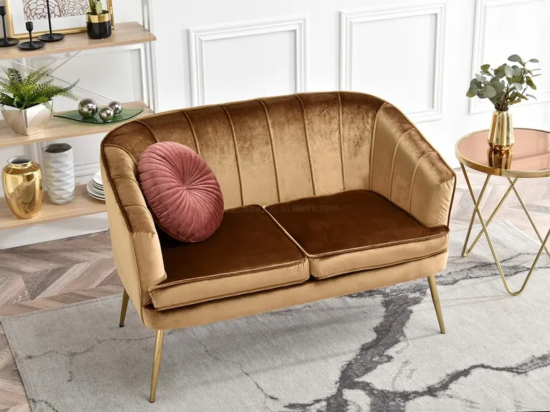Sofa 2-osobowa welurowa ESTEL - złoty/złoty
