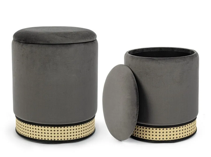 Zestaw 2 tapicerowanych puf MILENA DARK GREY