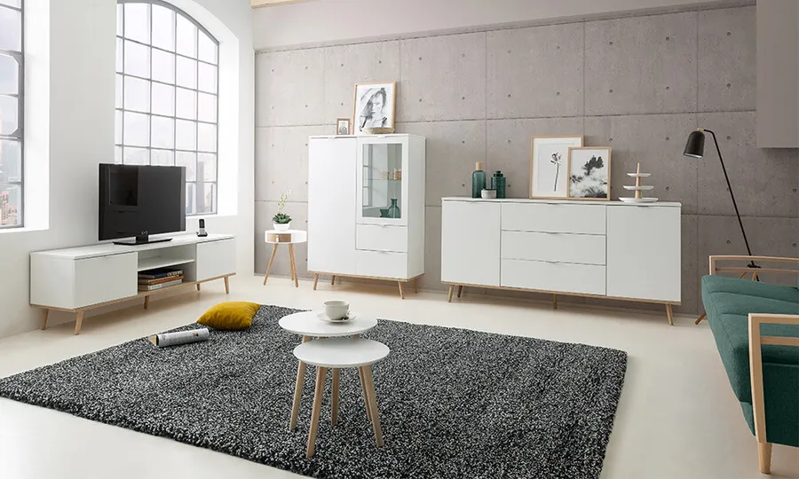 Szafka RTV GÖTEBORG 2D 160 cm - biały mat/dąb sonoma