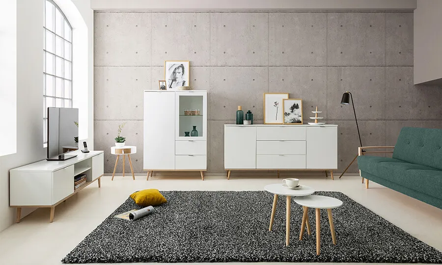 Szafka RTV GÖTEBORG 2D 160 cm - biały mat/dąb sonoma