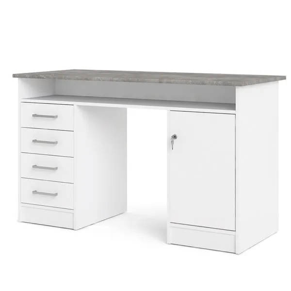 Biurko 1-drzwiowe z czterema szufladami FUNCTION 4S1D - biały/beton