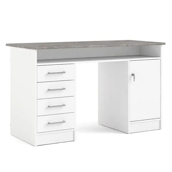 Biurko 1-drzwiowe z czterema szufladami FUNCTION 4S1D - biały/beton