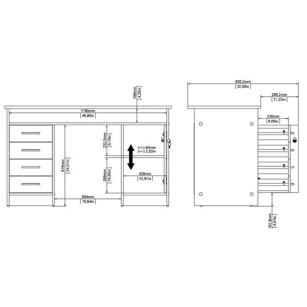 Biurko 1-drzwiowe z czterema szufladami FUNCTION 4S1D - biały/beton