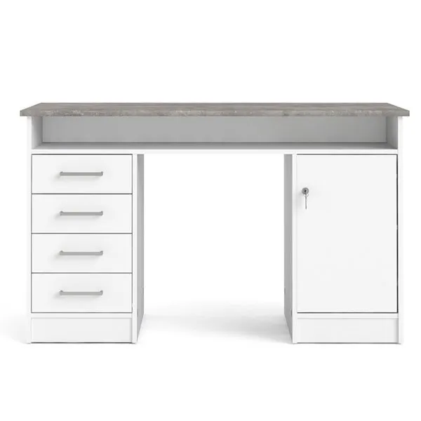 Biurko 1-drzwiowe z czterema szufladami FUNCTION 4S1D - biały/beton