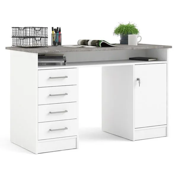 Biurko 1-drzwiowe z czterema szufladami FUNCTION 4S1D - biały/beton