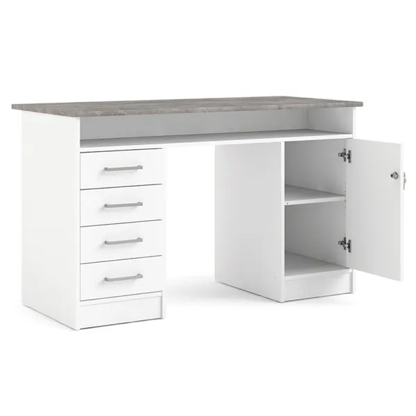 Biurko 1-drzwiowe z czterema szufladami FUNCTION 4S1D - biały/beton