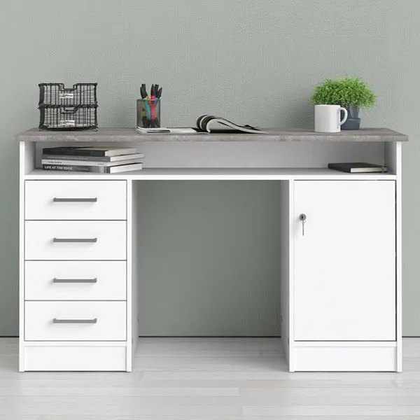Biurko 1-drzwiowe z czterema szufladami FUNCTION 4S1D - biały/beton