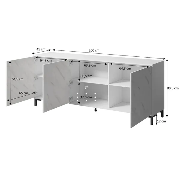 Komoda 3-drzwiowa LATINA 200 cm - biały mat