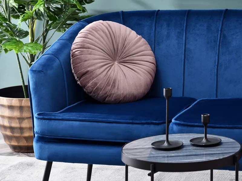 Sofa 2-osobowa welurowa ESTEL - granatowy/czarny