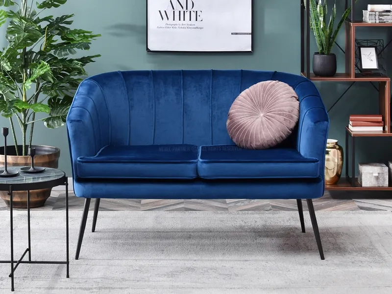 Sofa 2-osobowa welurowa ESTEL - granatowy/czarny