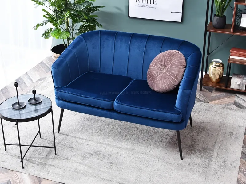 Sofa 2-osobowa welurowa ESTEL - granatowy/czarny