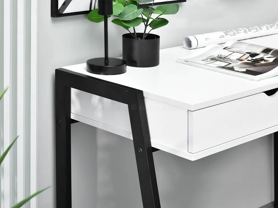 Biurko minimalistyczne z szufladami LUND - biały/czarny