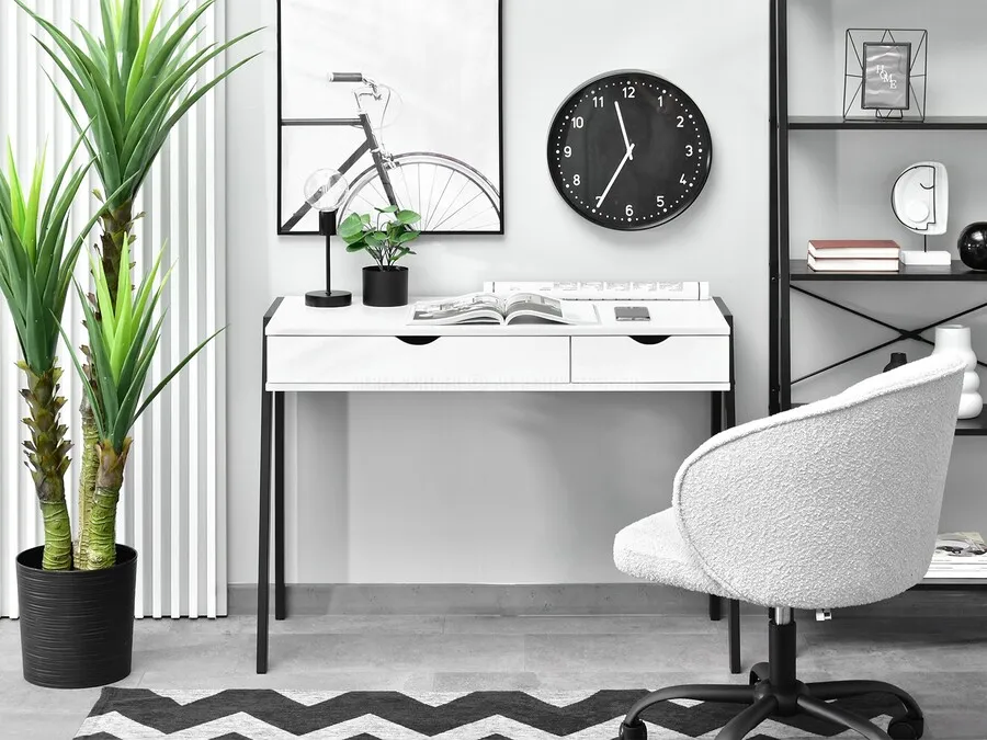 Biurko minimalistyczne z szufladami LUND - biały/czarny
