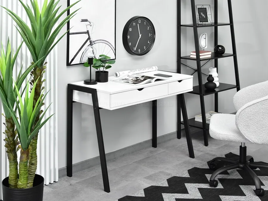 Biurko minimalistyczne z szufladami LUND - biały/czarny