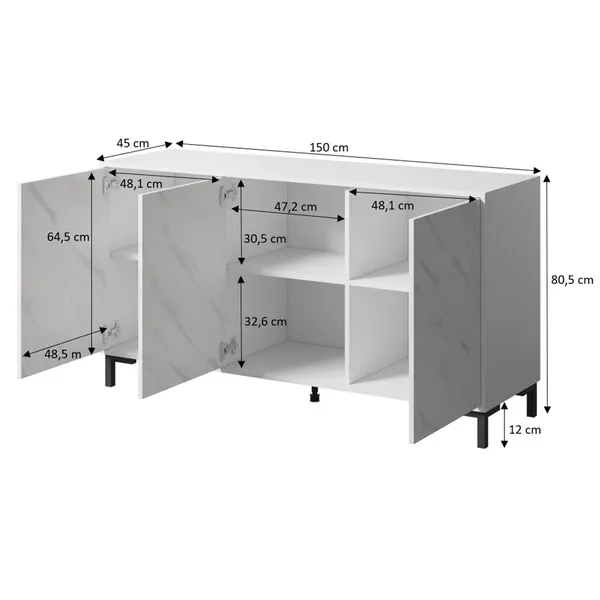 Komoda 3-drzwiowa LATINA 150 cm - biały mat