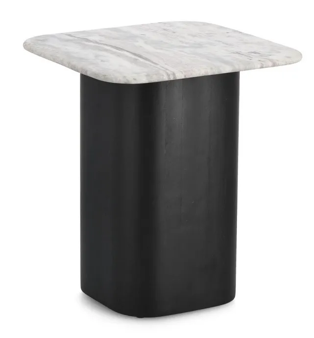 Stolik wysoki LEANDER 80x80 - szary marmur/czarny