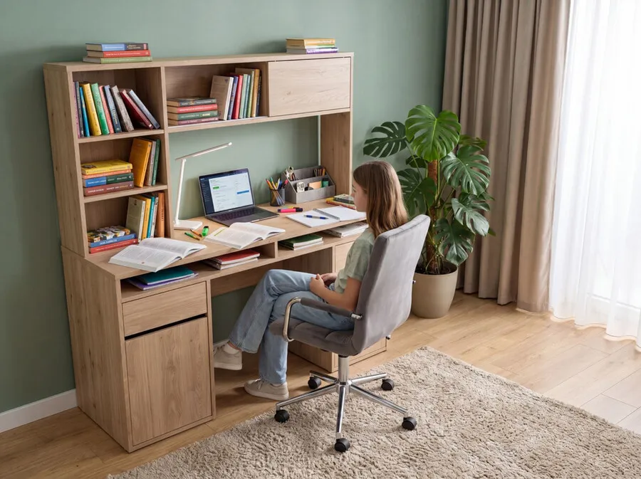 Biurko z nadstawką FUNCTION PLUS - jackson hickory