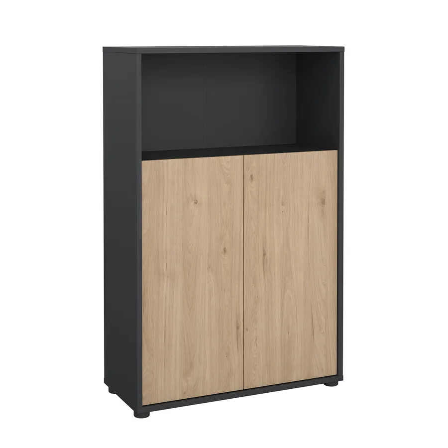 Regał niski z drzwiami SIGN 80 cm - szary mat/jackson hickory