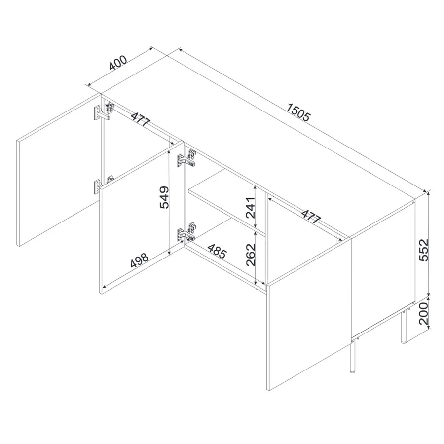 Komoda 3-drzwiowa MILO 150 cm - czarny mat