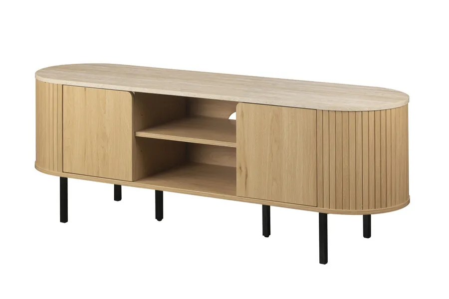 Szafka RTV 2-drzwiowa z lamelami FABIA 140 cm - dąb/trawertyn