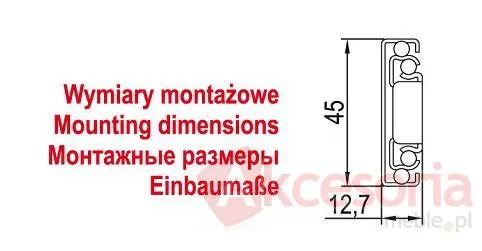 Prowadnica PK06 dł 50 otwieranie bez uchwytów, 100%  wysuw, 45kg