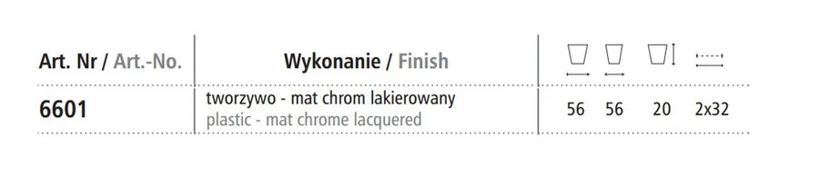 Nóżka Kwadratowa 6601 Bez Regulacji wys.2cmMAT CHROM LAKIEROWANY