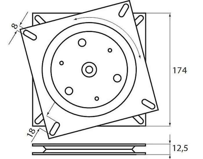 Obrotnica podwójna stalowa Siso / 175x175 mm
