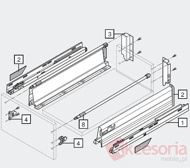 Tandembox Wys.D(M+1R)=198mm Głęb.45cm 30kg SZARA Hamulec