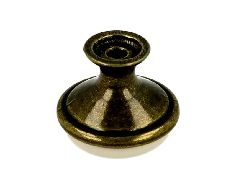 Gałka GP19 - mosiądz antyczny, porcelana mleczna z kwiatem / fi 29 mm