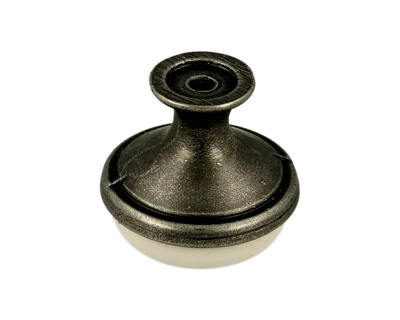 Gałka GP19 - nikiel patynowany, porcelana mleczna z kwiatem / fi 29 mm