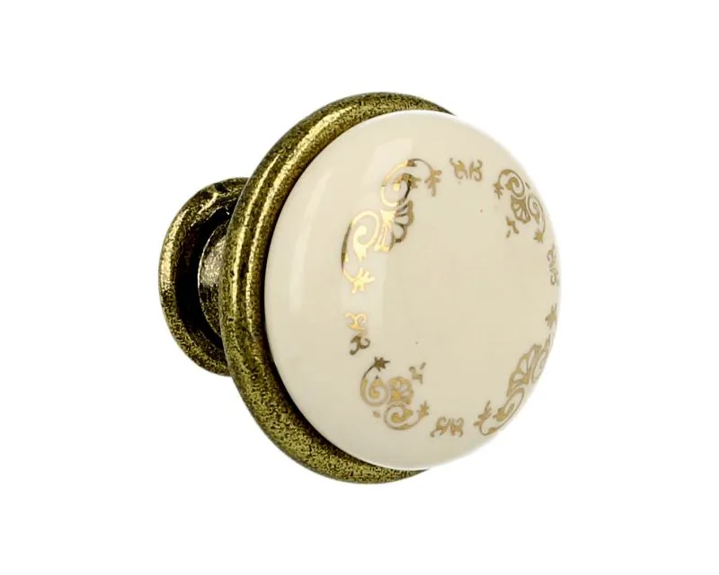 Gałka GP19 ZnAl Porcelana Mleczna MLK-3 Mosiądz antyczny(W)