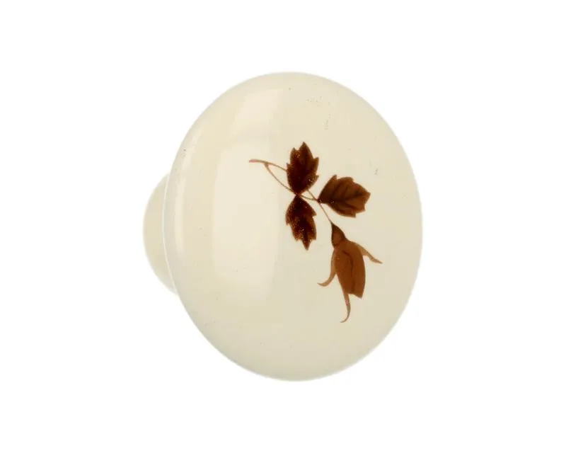 Gałka GP20 - porcelana mleczna z liśćmi / fi 38 mm