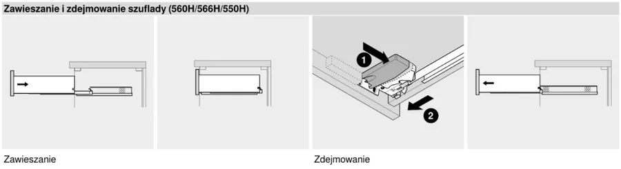 Prowadnica TANDEM 560H dł.50cm OTWIERANIE DOTYK. 100%Wysuw 30kg