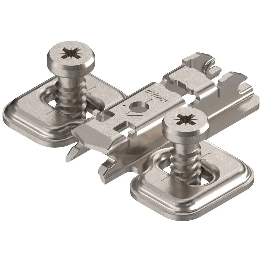 Prowadnik krzyżakowy do zawiasu CLIP - nikiel / dyst. 0 mm / wys. 8.5 mm / regul. wysokości / z Euro