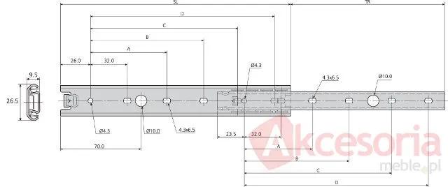 Prowadnica kulkowa 2728 Nierdzewna 25cm 20kg wysuw 75% Accuride