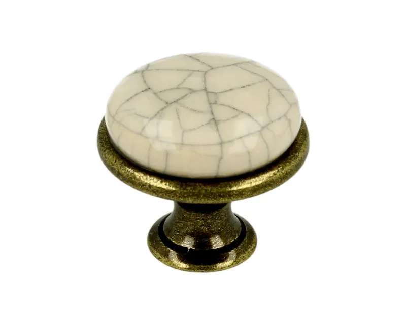 Gałka GP19 - mosiądz antyczny, mleczna porcelana popękana / fi 29 mm
