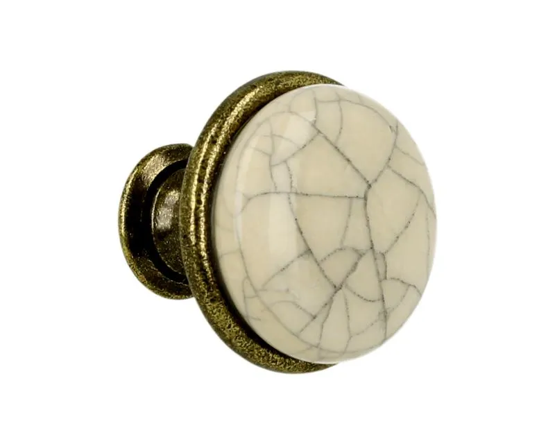 Gałka GP19 - mosiądz antyczny, mleczna porcelana popękana / fi 29 mm