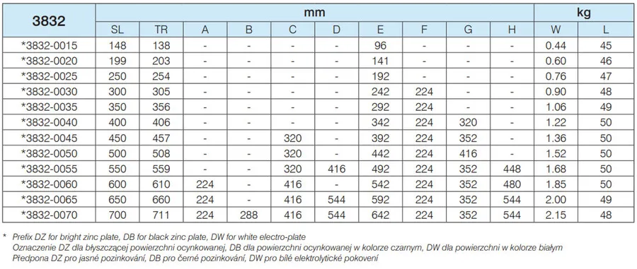 Prowadnica kulkowa DZ3832 / dł. 70 cm / 48 kg / wysuw 100% 