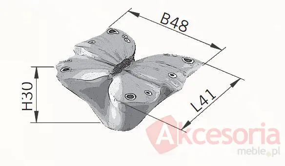 rysunek techniczny Gałka BUTTERFLY H045-40 - wielokolorowy / 48 mm