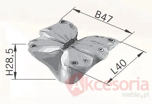 rysunek techniczny Gałka BUTTERFLY H047-40 - żółty, czarny / 47 mm
