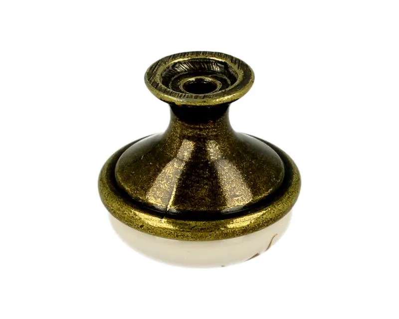 Gałka GP19 - mosiądz antyczny, porcelana mleczna z liśćmi / fi 29 mm