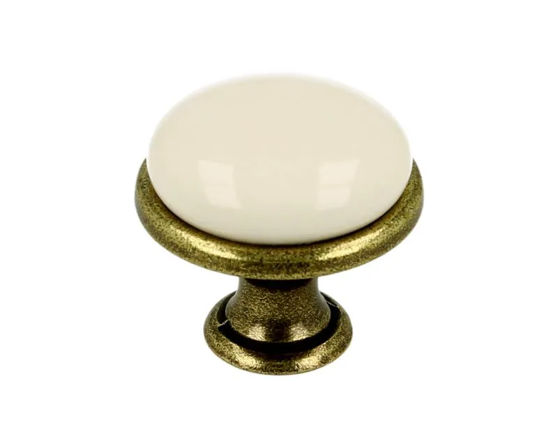Gałka GP19 - mosiądz antyczny, porcelana mleczna / fi 29 mm