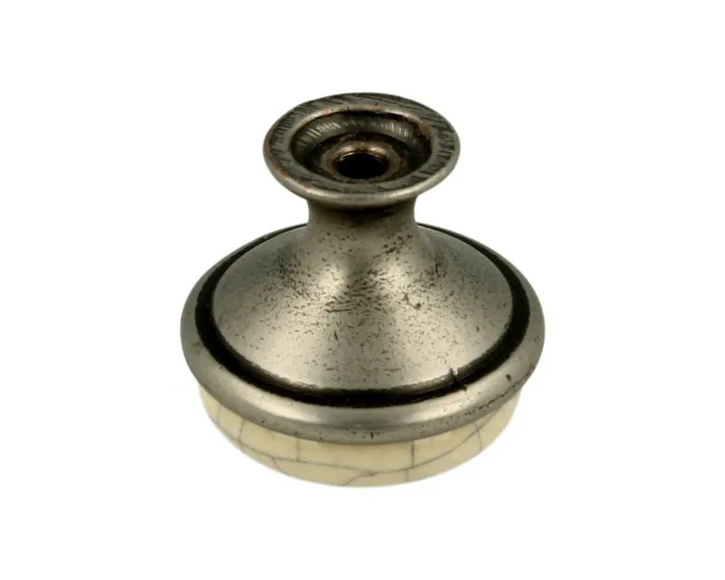 Gałka GP19 - nikiel patynowany, mleczna porcelana popękana / fi 29 mm
