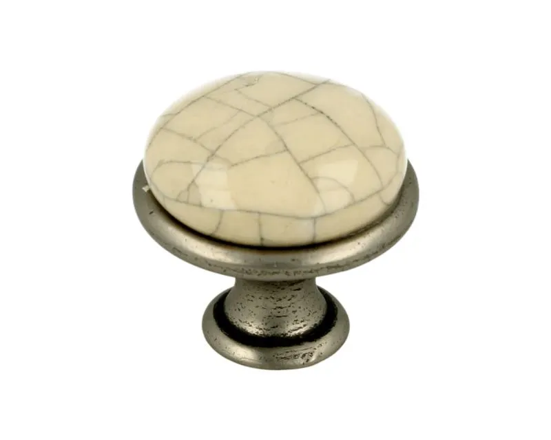 Gałka GP19 - nikiel patynowany, mleczna porcelana popękana / fi 29 mm