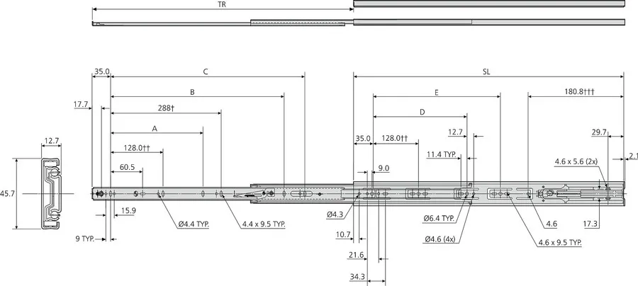 Prowadnica kulkowa DZ3832EC 70cm 36kg Z Hamulcem 100% Accuride