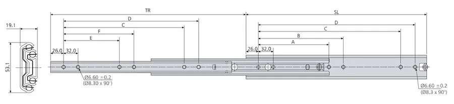 Prowadnica kulkowa nierdzewna DS5321 / dł. 50 cm / 160 kg / wysuw ponad 100% 